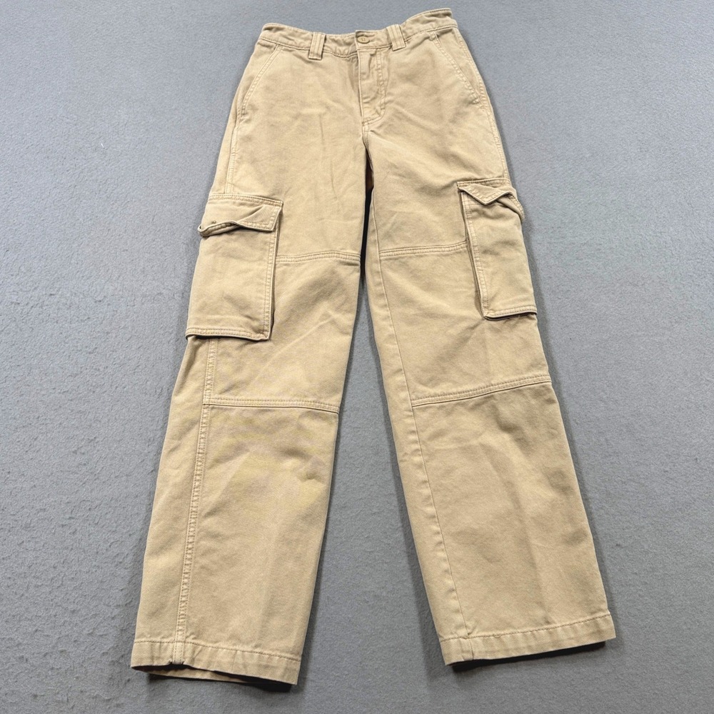 TNA Cargo Pants Women's 00 Tan Khaki High Rise Wide Leg Cotton Twill Utility